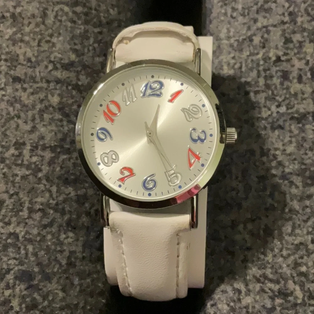 Stylish & Patriotic White Watch with red, white & blue Numbers